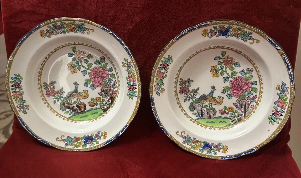 Antique Spode PEACOCKS  Set of Two Soup Plates Black Stamp England Circa 19th C - Image 1 of 4