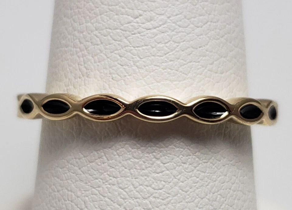 Pandora 14k Yellow Gold Black Enamel Ring Band 150173EN16 Euro 60 / US 9 - Image 1 of 4