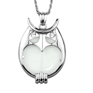 Rhodium Plated Magnifier Pendant Owl Design with Clear Crystal 26.5 Inch - Bild 1 von 1