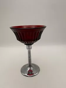 Ruby Red Cordial Aperitif Wine Cocktail Glass with Detachable Chrome Stem MCM 1a - Picture 1 of 7
