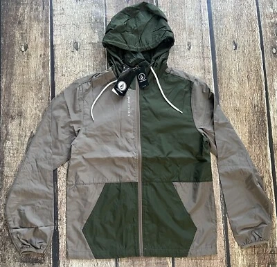 VOLCOM KARLIN COLORBLOCK ZIP HOODED JACKET GREEN MENS LARGE NEW WITH TAGS $65 - Image 1 of 4