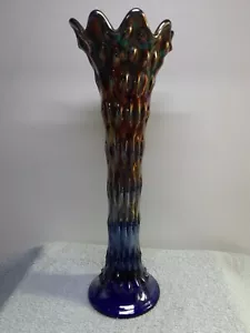 Beautiful Vintage Blue Iridescent Fenton Rustic Carnival Glass Vase - Picture 1 of 6