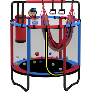 Kids Trampoline Basketball Hoop,55'' Indoor Outdoor Enclosure Net, Swing, B/Red - Picture 1 of 10
