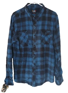 Rusty Mens Size XL Flannel L/S Shirt Blue and Black Indi Slim Fit Line - Picture 1 of 12