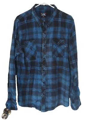 Rusty Mens Size XL Flannel L/S Shirt Blue and Black Indi Slim Fit Line - Image 1 of 4