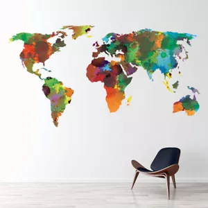 Watercolour World Map Wall Sticker WS-41246 - Picture 1 of 12