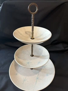 Rare Vintage Gailstyn Royal China 12" MCM 3 Tier Dish Turquoise Starburst Exc! - Picture 1 of 4