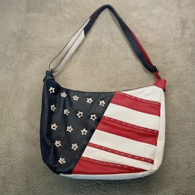 Bolso de hombro de cuero con bandera americana diseñado en Nueva York 1827 Sharif  Foto 1 de 4