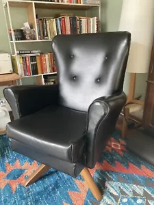 1960s Black Swivel Wingback Chair - Picture 1 of 10