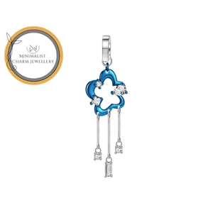 Blue Flower Charm For Bracelet, Floral Charm, Geometric Shape Charm - Picture 1 of 5