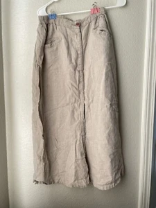 FLAX Linen Women’s Skirt Size Small Ran Mid-Length Snap Front Elastic Waist 100% - Picture 1 of 7
