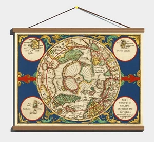 Ancient 1632 Antique First map of the North Polar Regions; Canvas, Wooden Hanger - Picture 1 of 17
