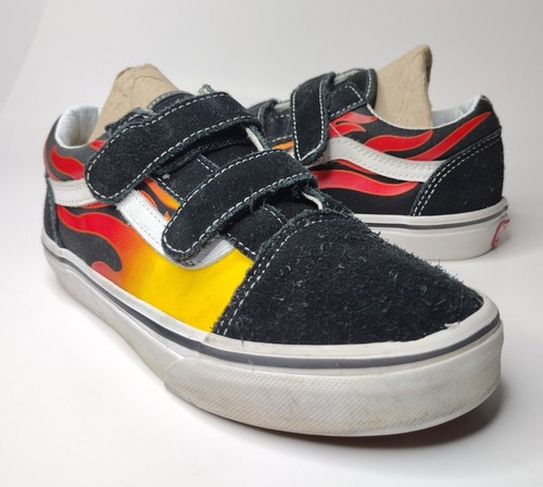 Sneakers Vans "" Skool"" fiamme nere rosse gialle bianche ragazzo taglia 3 US