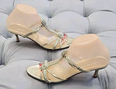 Zapatos de mujer OSCAR DE LA RENTA Gold Peep Kitten Tacones 39 9 Foto 1 de 4