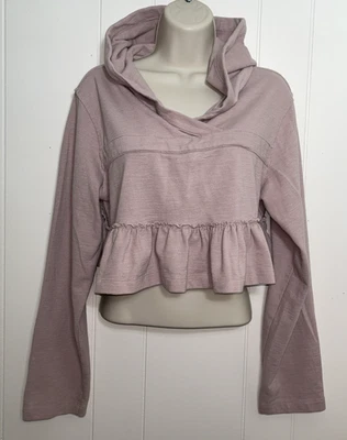 Sudadera corta con capucha Free People Beach Tessa talla pequeña con volantes rosa malva Foto 1 de 4