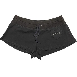 Y2K Bebe Black Low Rise Micro Mini Sweat Shorts Size Small Bedazzled Rhinestones - Picture 1 of 7