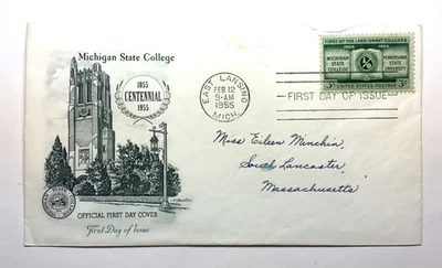 1955 First Day Issue Michigan State College First Day Cover Centennial 1855-1955 - Image 1 of 2
