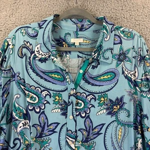 Talbots Bluse XL blau Paisley Boho adrett Blumen skurril bunt Rollriegel - Bild 1 von 10