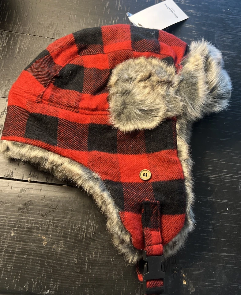 Men's Plaid Faux Fur Trapper Hat - Goodfellow & Co Red. . Very Warm. Y