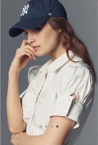 Maeve Anthropologie French Cuffed SS Button Down Blouse XS White - Picture 1 of 9