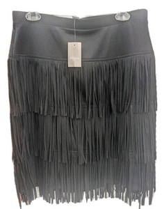 NEW! Chico's Fringed Skirt Size 1 Black Color jun25 - Picture 1 of 14