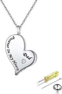 Cremation Urn Necklace for Ashes 925 Sterling Silver Dad Forever in My Heart... - Picture 1 of 7