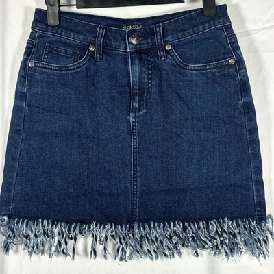 Venus Dark Wash JEANS WOMEN'S RAW-CUT DENIM Mini SKIRT Size 2 - Image 1 of 4