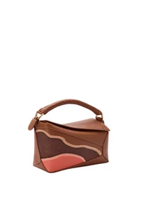 LOEWE Puzzle Small Edge Pecan/Parrot Pink Leather Top Handle Bag New - Picture 1 of 4