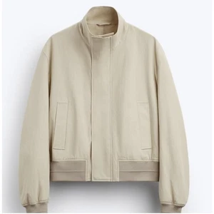 ZARA Mens Size Medium M Beige Cream Bomber Jacket Stand Collar Zip Up Outerwear - Picture 1 of 14