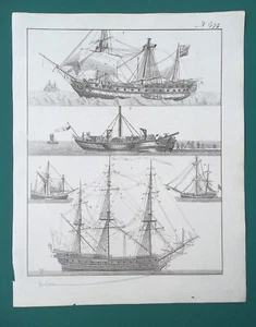 SHIPS Line of Battle 74 Cannons Warship w/ All Tackles Steamship - 1835 Print - Picture 1 of 3
