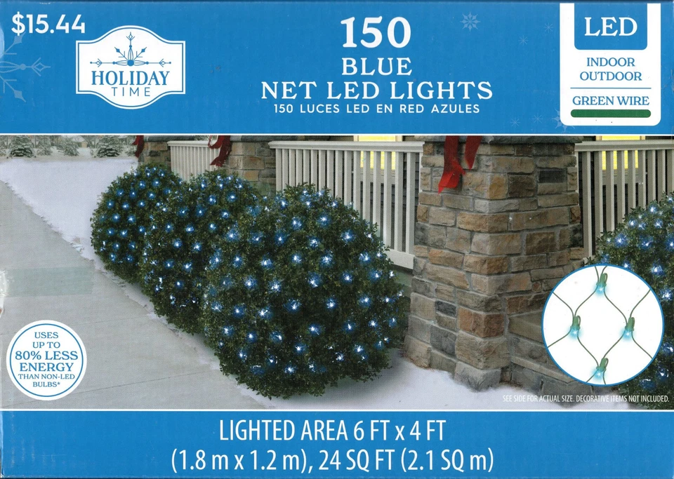 HOLIDAY TIME 66-214 150CT BLUE LED NET LIGHTS 6' x 4', GREEN WIRE - NEW! - Image 1 of 1