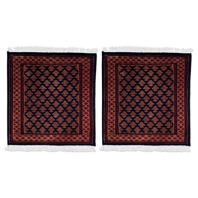 Handmade Hand Knotted Woolen Rug 2x2 feet (60x60 cm) Lichi Black Pair - Image 1 of 4