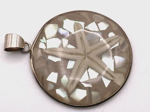 Sterling Silver Resin Genuine Starfish and Abalone Shell Pendant - Picture 1 of 4