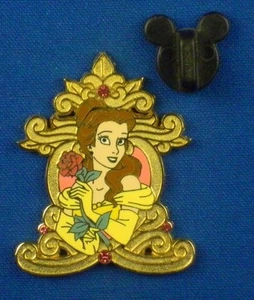 Belle Golden Frame & Pink Jewels Holding Rose Princess Booster Disney Pin #45641 - Bild 1 von 4