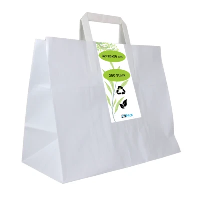 Papiertragetasche Weiß 32+16+26 cm 250 Stück Kraft Papiertüten mit Henkel Tüten - Bild 1 von 4