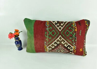 Kilim Pillow Cover 12x20 Turkish Handmade Sofa Couch Floor Lumbar Cushion A1782 - Image 1 of 4