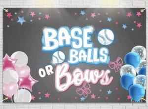 Baseballs or Bows Backdrop Banner - Gender Reveal Party Decorations - 6x4ft - Picture 1 of 1