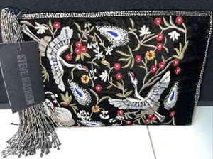 NWT Steve Madden 10.5” X 7” Embroidered Evening Purse Clutch W Tassel Jaylen Blk - Picture 1 of 8