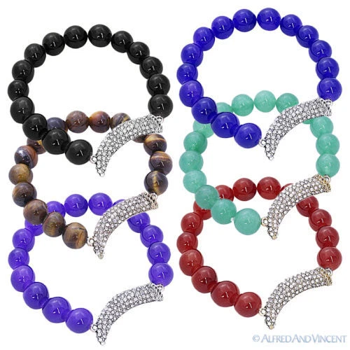 Brazalete elástico con cuentas de cristal circonita cúbica con dije de buena suerte con cuerno italiano Corno Foto 1 de 1