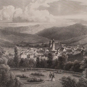 Schmalkalden del Volksgarten de vista antigua según C. Köhler grabado en acero alrededor de 1850 - Imagen 1 de 4