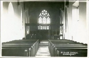 REAL PHOTO POSTCARD OF ST. GILE'S CHURCH INTERIOR, CHESTERTON, WARWICKSHIRE - Picture 1 of 2