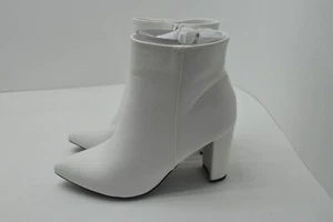 DREAM PAIRS Women's Chunky Heel Ankle Booties, White/Pu, Size 9.5, New - Picture 1 of 8