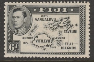 Fiji COMO NUEVO sg260 GVI 1938-55 6d troquel negro 1 p13 x 12 Foto 1 de 2