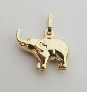 14K Real Solid Yellow Gold 3D Elephant Pendant Charm - Picture 1 of 6