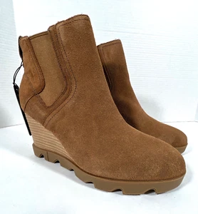 Sorel Joan Uptown wasserdichte Chelsea-Stiefel mit Keilabsatz in Samt hellbraun Größe Damen 9,5 - Bild 1 von 8