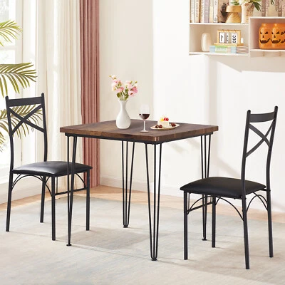 3/5 Piece Dining Table Set Chairs Wood Top Home Kitchen Breakfast Metal Table - Image 1 of 4