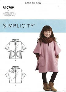 Simplicity R10709 Poncho in 2 Lengths w Hood Option, Pockets Sz 3-8 UNCUT 8428 - Picture 1 of 4