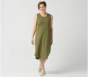 Denim Co Solid Jersey Sleeveless Midi Dress w/Shirt Tail Hem-Olive-XS-A351580 - Picture 1 of 2
