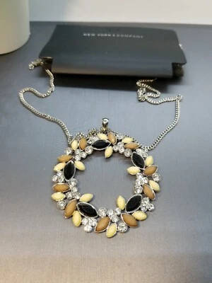 New York & Co Crystal Flower  Wreath Pendent Silver Tone Necklace  - Image 1 of 4