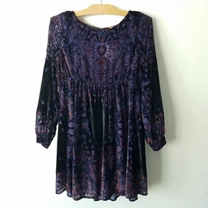 Free People Womens XS Mirror Mirror Dress Velvet Burnout Babydoll Mini Witchy - Picture 1 of 10